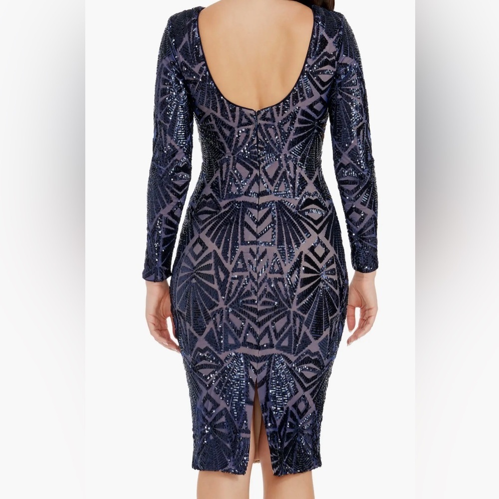 Dress The Population Nordstrom Emery Midi Dress Navy Sequin Long Sleeve Size XS - Picture 4 of 12